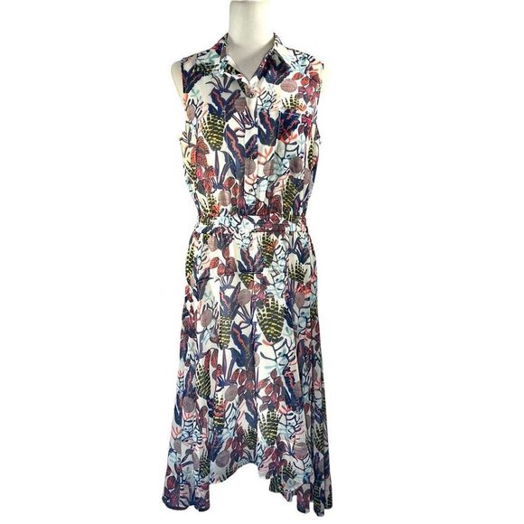 Jason Wu Grey Midi Dress Floral Print Asymmetrical Medium 8 Multicolor Sleeveles - Picture 2 of 13